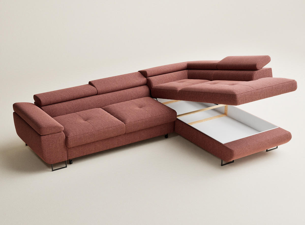 ECKSOFA Concord Korallenfarbe Webstoff - Rechts Seite - Koralle/Schwarz, Holz/Holzwerkstoff (277/203cm) - Maison de Reve