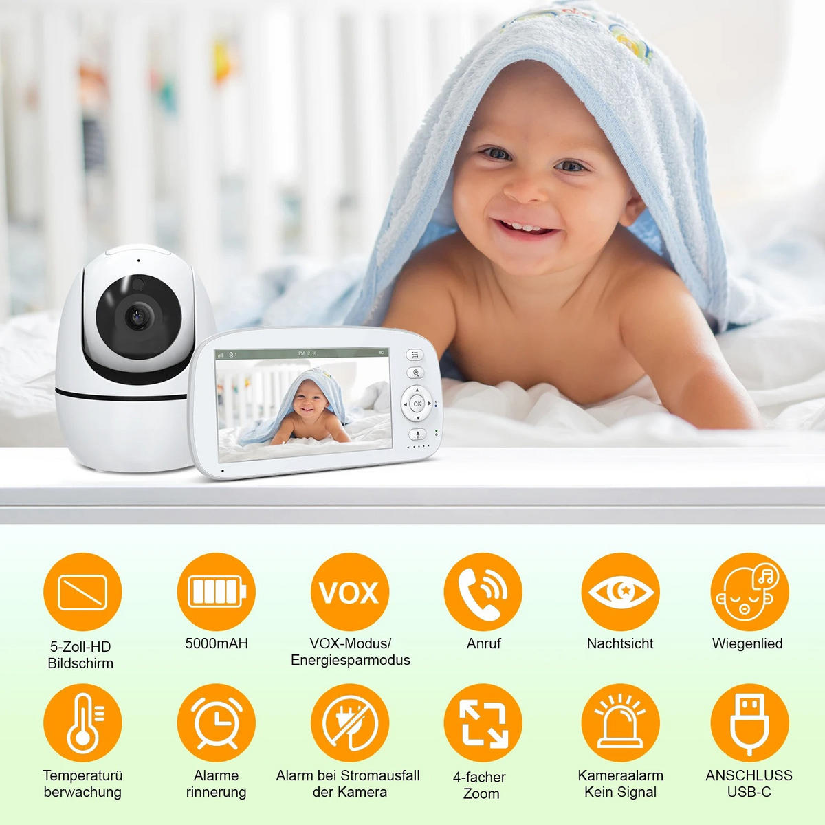 BABYPHONE 5-Zoll Videoüberwachung, Weiß - Weiß, Kunststoff - Kaket