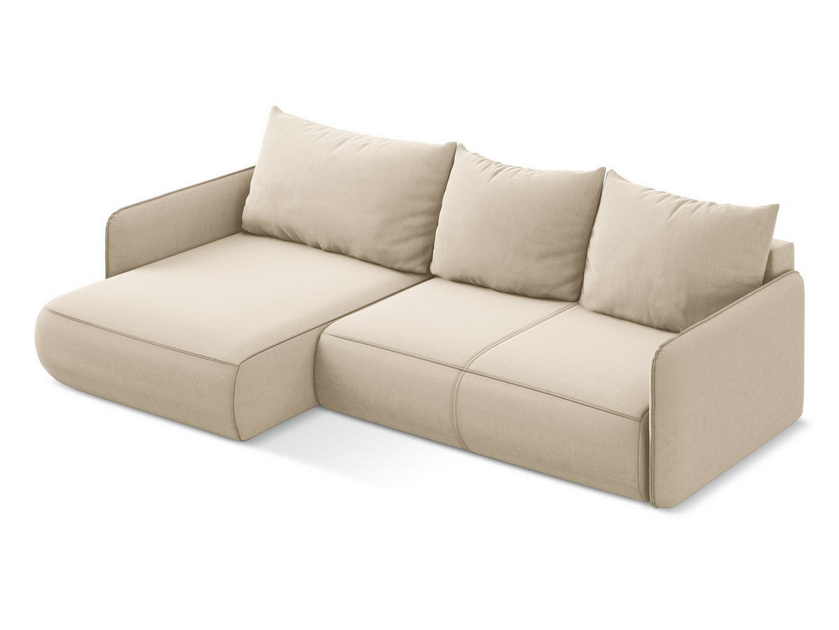 ECKSOFA mit Schlaffunktion Samt Stoff Beige - Beige/Creme, Kunststoff/Textil (148/240cm) - Makamii
