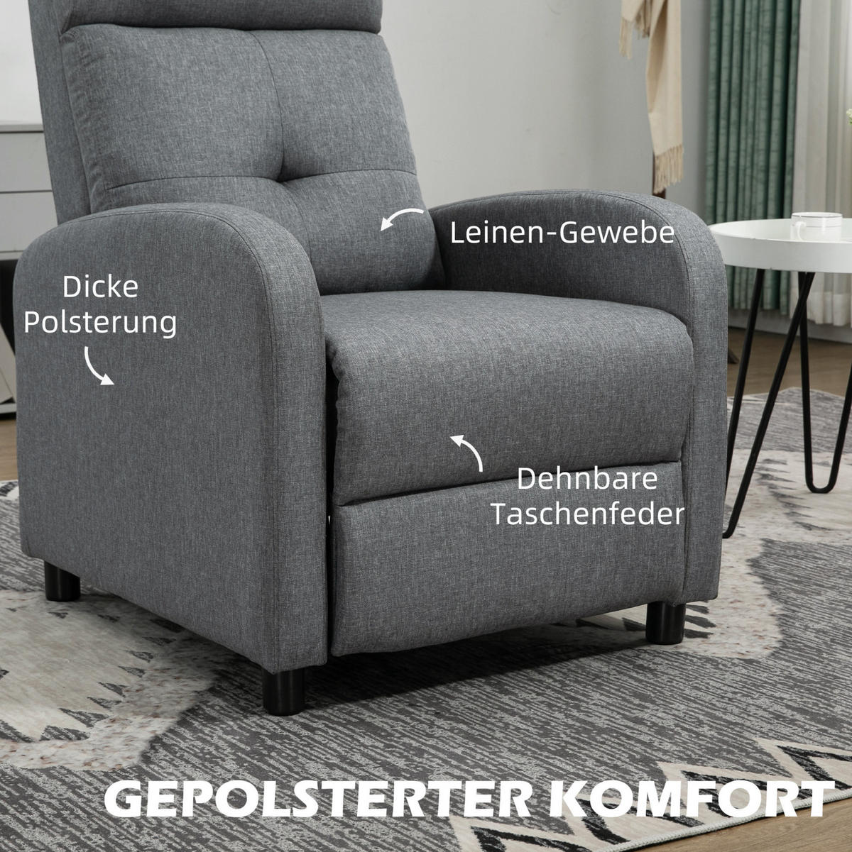 RELAXSESSEL Polyester mit Liegefunktion bis 155° 67/87/98 cm Grau - Grau, Textil (87/98/67cm) - Redom