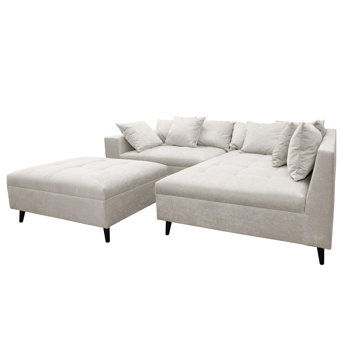 ECKSOFA mit Ottomane und Hocker - Schwarz/Grau, Birkenholz/Textil (247/174cm) - home24