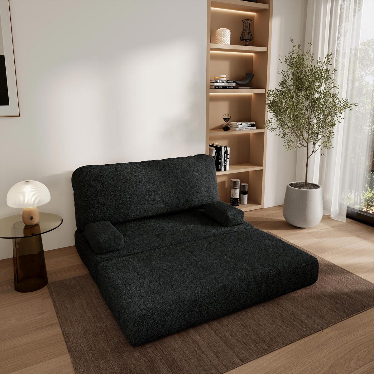POHOVKA z pěny KESTE s funkcí spaní Buklé látka Černá - černá, textil (140/86/60cm) - MASSENO