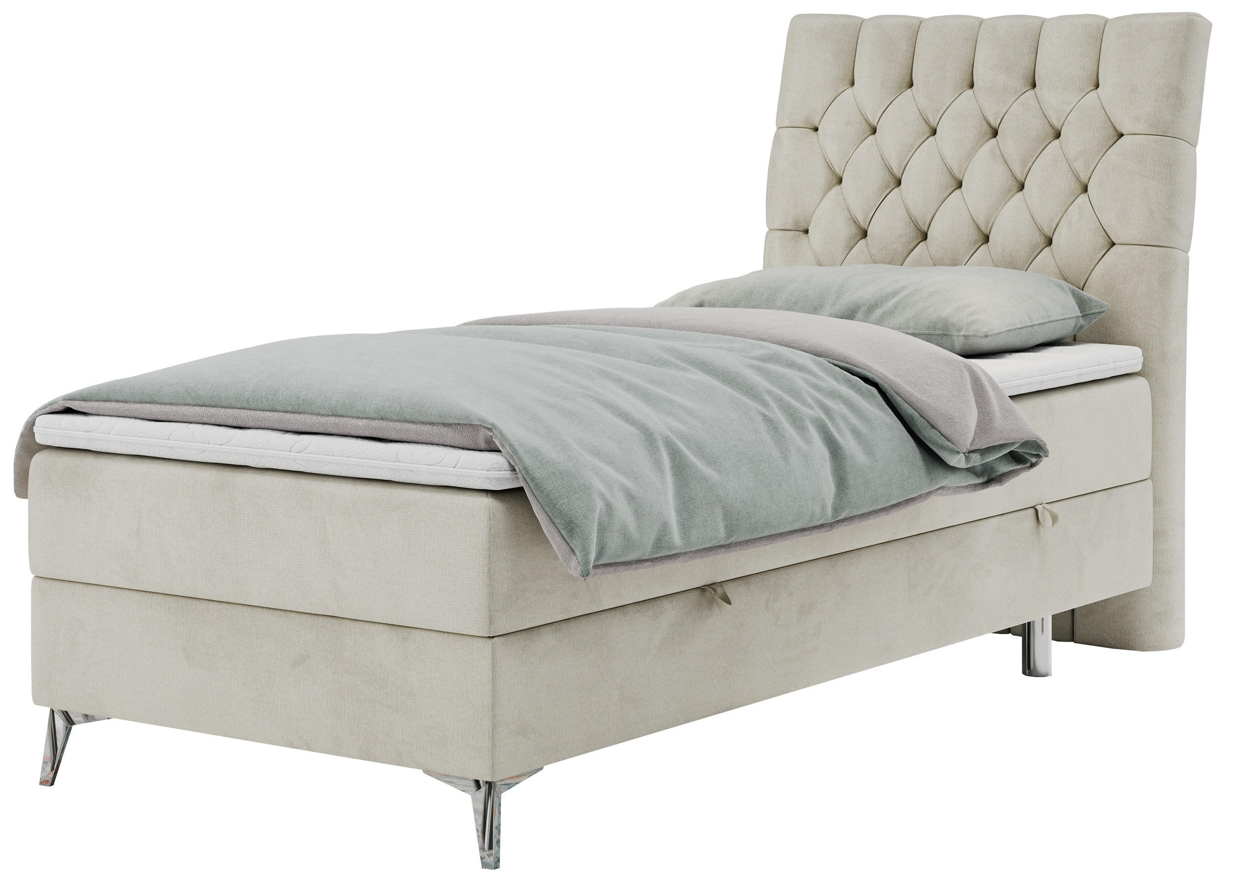 BOXBETT MILEN 90/200 Beige Velvet - H4 - Rechts Seite - Beige, Holz/Textil (90/200cm) - MKS