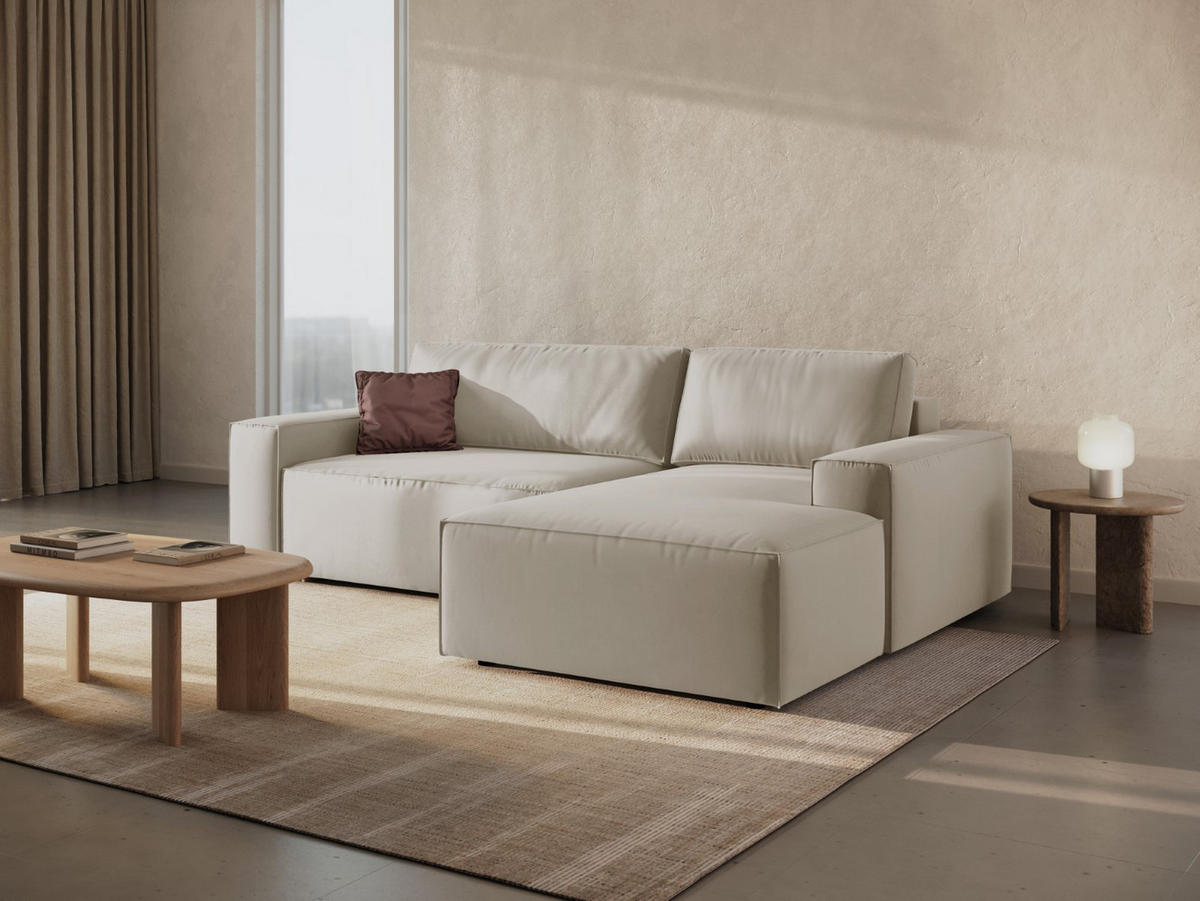 ECKSOFA ausklappbar rechts mit Container Jodie aus Samt dunkelbeige 3 Sitzplätze - Mokka, Textil (151/246cm) - Micadoni