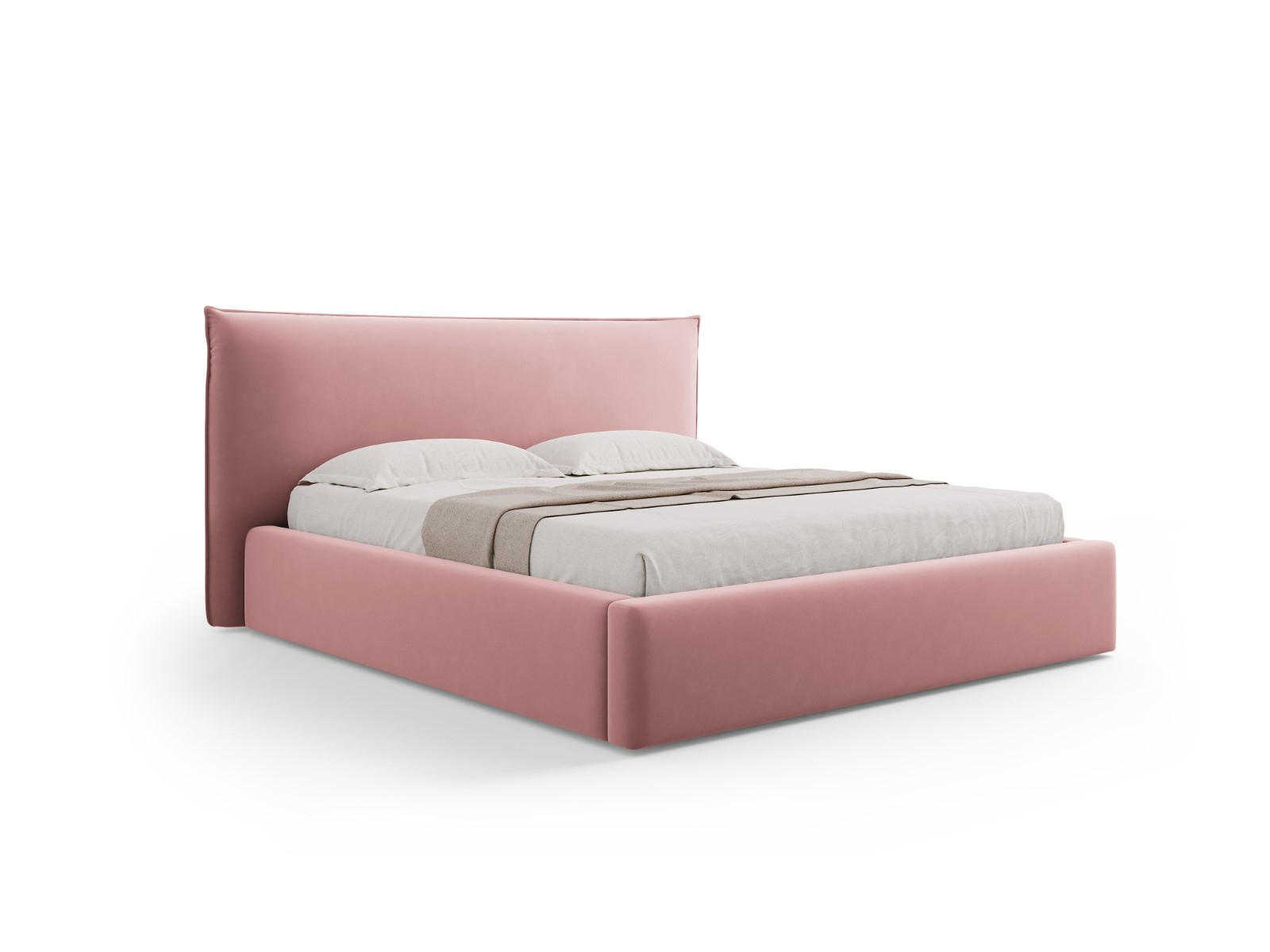 BETT mit Bettkasten und Kopfteil Kaelle aus Samt rosa 160x200cm - Pink, Textil (160/200cm) - Micadoni