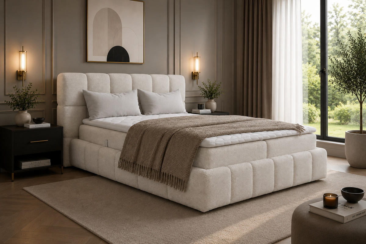 BOXSPRINGBETT AURA mit Topper und Bettkasten, Taupe, H4 Pocket, 180x200 cm - Taupe, Textil (180/200cm) - KS Home Concept