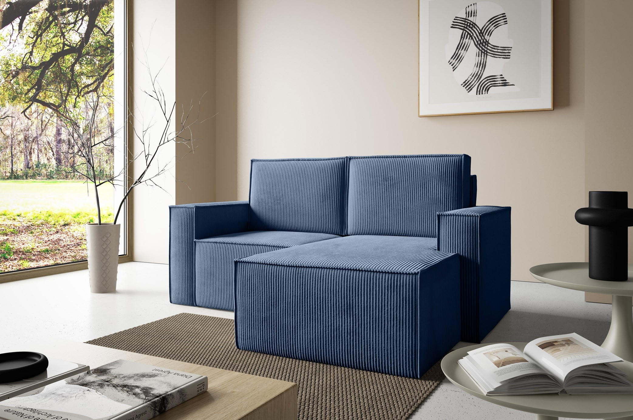 ECKSOFA Orto Dunkelblau, Zweisitzer Kordecksofa rechte seite - Dunkelblau, Holzwerkstoff/Textil (180/141cm) - Bettso