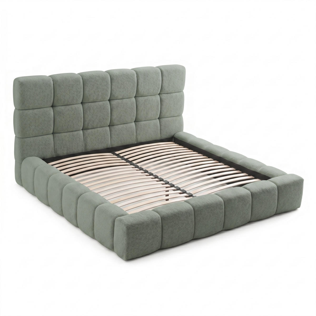 POLSTERBETT AMITY MAXI 160x200 cm in Mintgrün, gepolstertes Kopfteil, Lattenrost, Bettkasten, Bouclé-Stoff - Naturfarben/Mintgrün, Holz/Textil (160/200cm) - Muffo