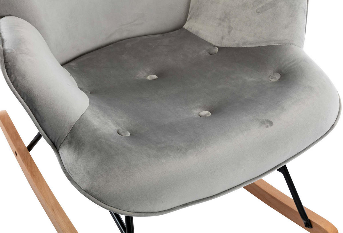 SCHAUKELSTUHL Sanna Samt, Gestell Buchenholz natur / Metall Schwarz Grau - Naturfarben/Grau, Holz/Textil (71/98/88cm) - TPFLiving