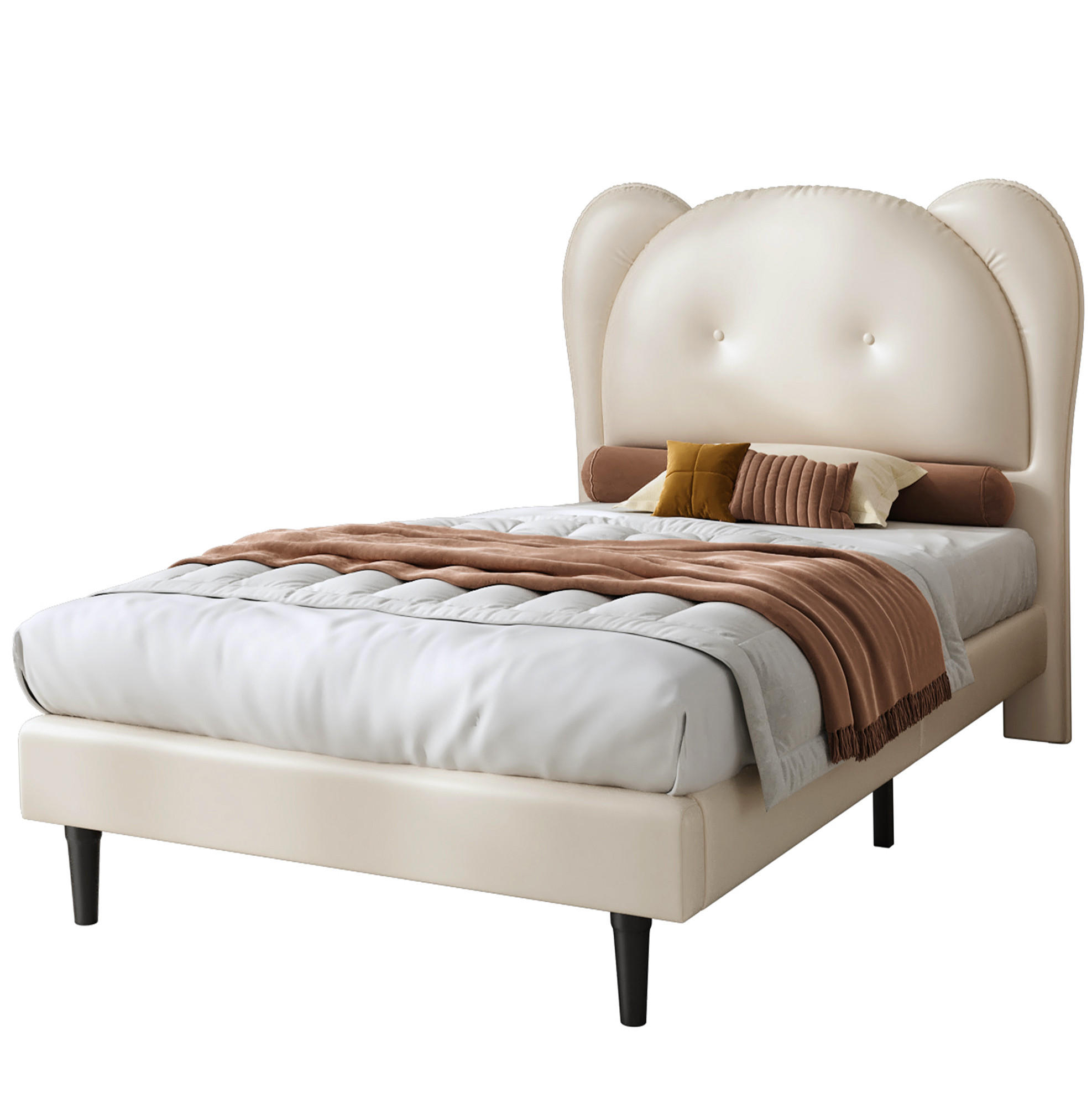 KINDERBETT 90/200 cm aus PU mit tierförmigem Kopfteil Beige - Beige, Kunststoff (90/200cm) - Modenvie