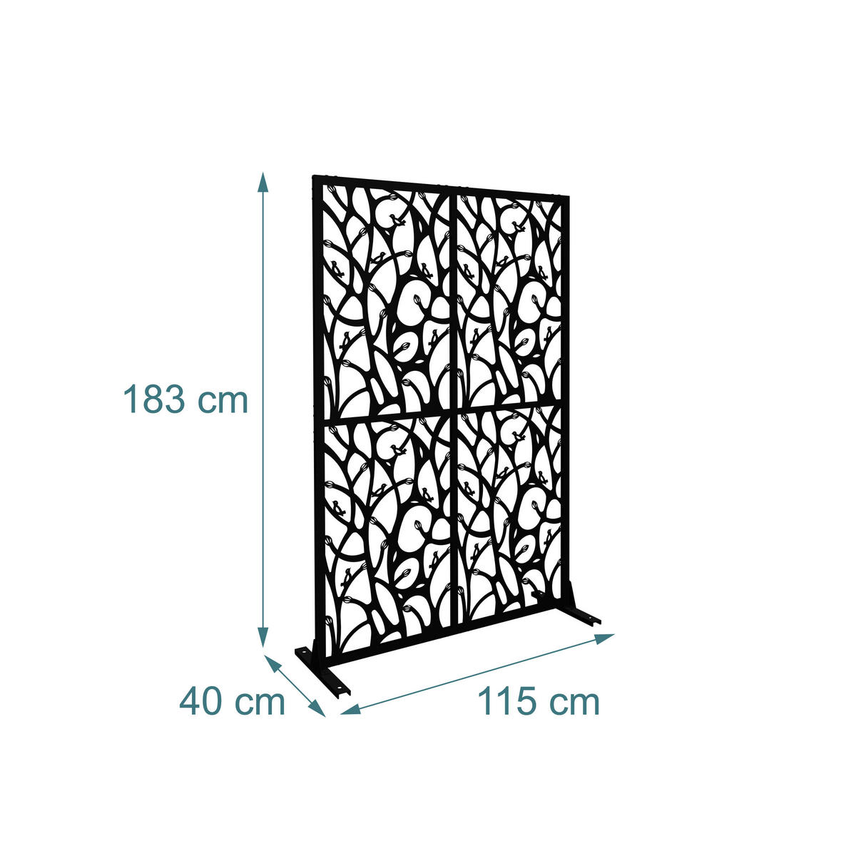 SICHTSCHUTZ Schwarz Metall Rankenmotiv - Schwarz, Metall (115/183cm) - Relaxdays