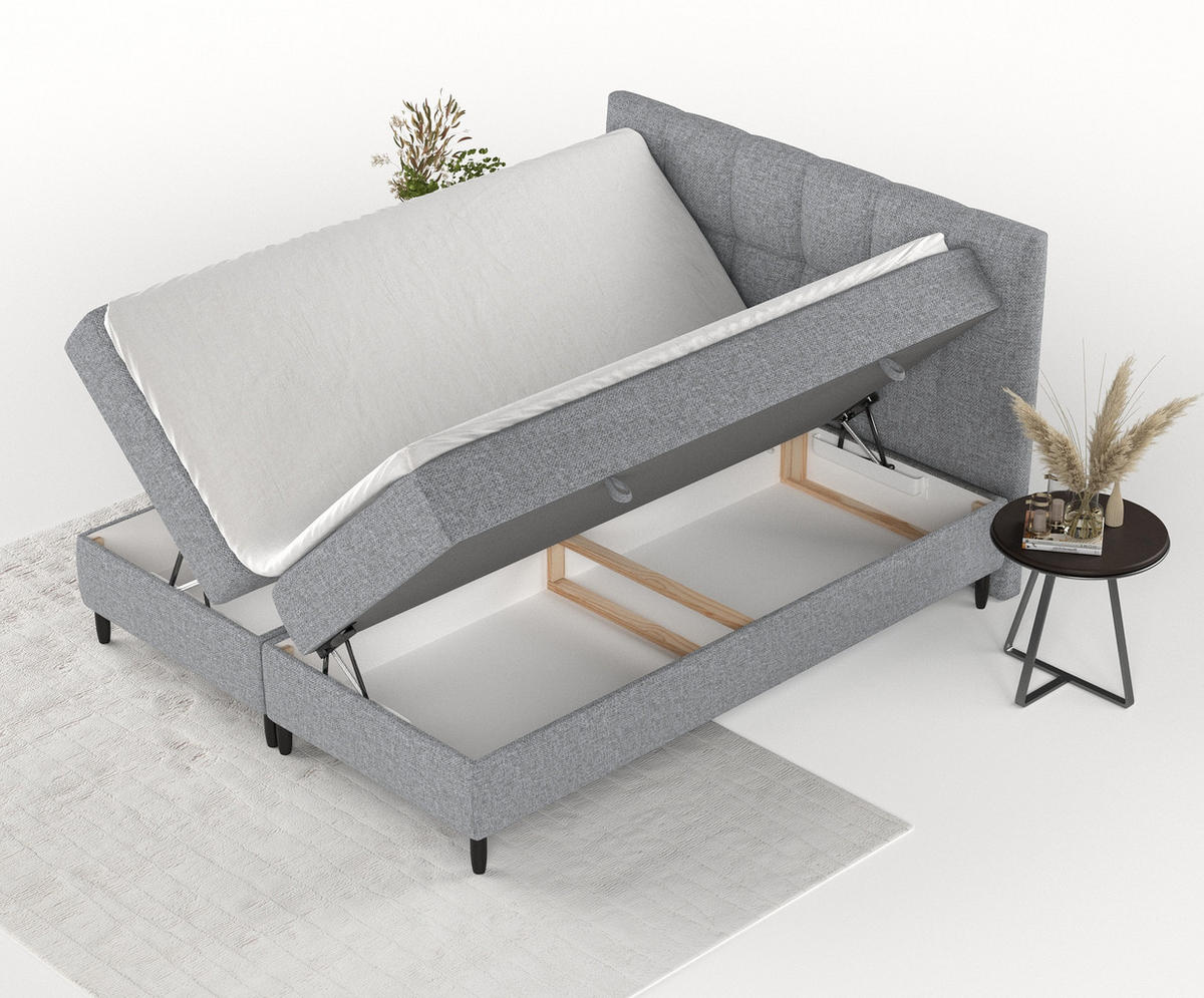 BOXBETT Arlette Grau 200/200 cm - Schwarz/Grau, Holz/Holzwerkstoff (200/200cm) - Maison de Reve