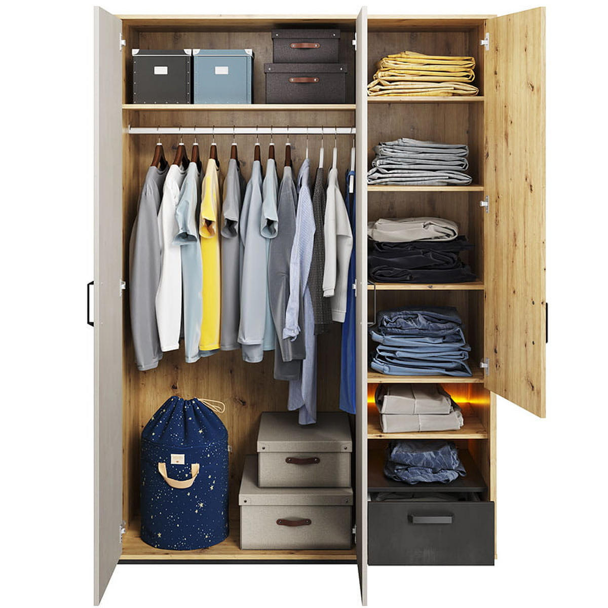 DREHTÜRENSCHRANK Qubic QB-02 - Eiche Artisan, Holzwerkstoff (130/195/52cm) - Meblini