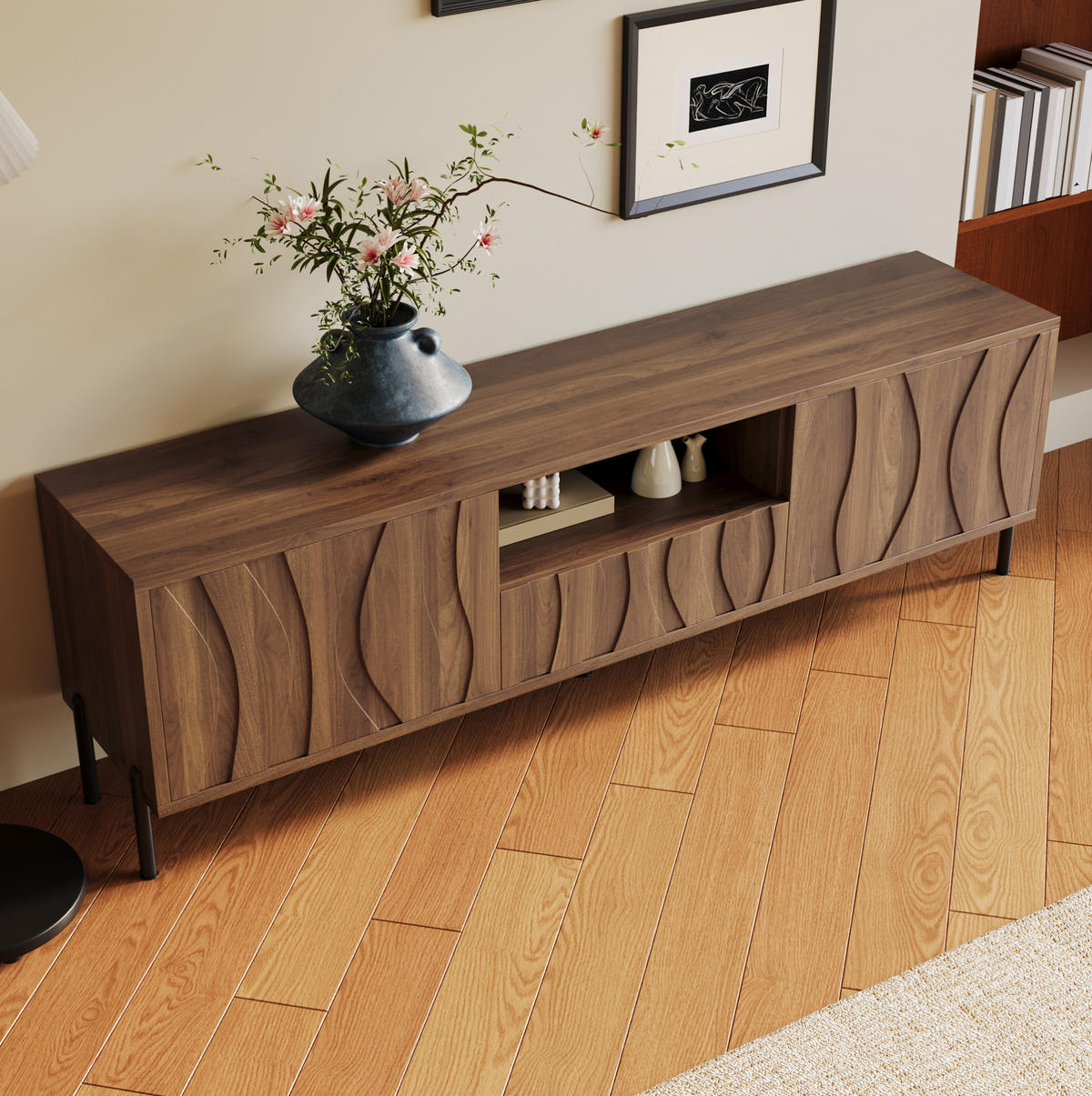 LOWBOARD 160/35/46 cm aus MDF mit wellenförmigen Türen Natur - Naturfarben, Holzwerkstoff (160/46/35cm) - Modenvie