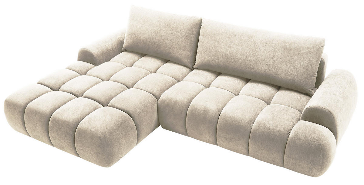 ECKSOFA 280 cm Valerio mit Bettkasten, 280 cm, Links, Schlaffunktion, Vanille - Ecru, Holz (280/177cm) - Emporius