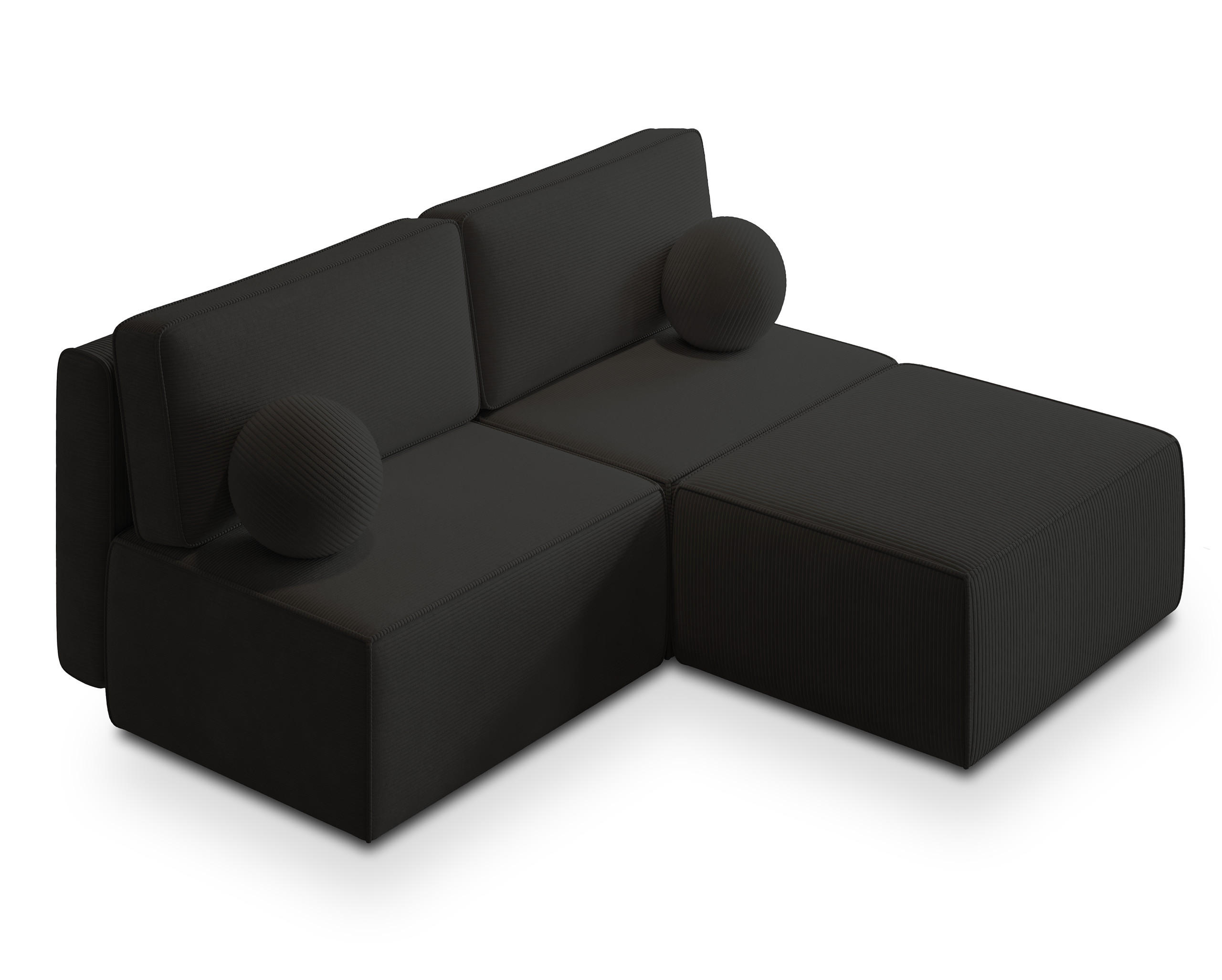 ECKSOFA VARNA P Schwarz Kordstoff mit Schlaffunktion - Schwarz, Holz (196/158cm) - MASSENO
