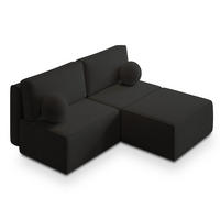 ECKSOFA VARNA P Schwarz Kordstoff mit Schlaffunktion - Schwarz, Holz (196/158cm) - MASSENO