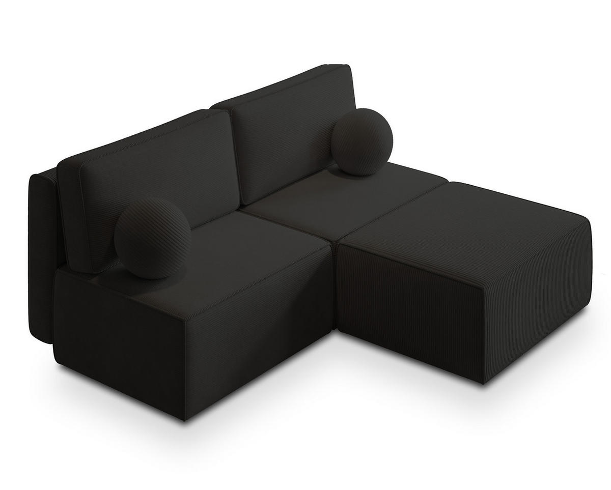 ECKSOFA VARNA P Schwarz Kordstoff mit Schlaffunktion - Schwarz, Holz (196/158cm) - MASSENO