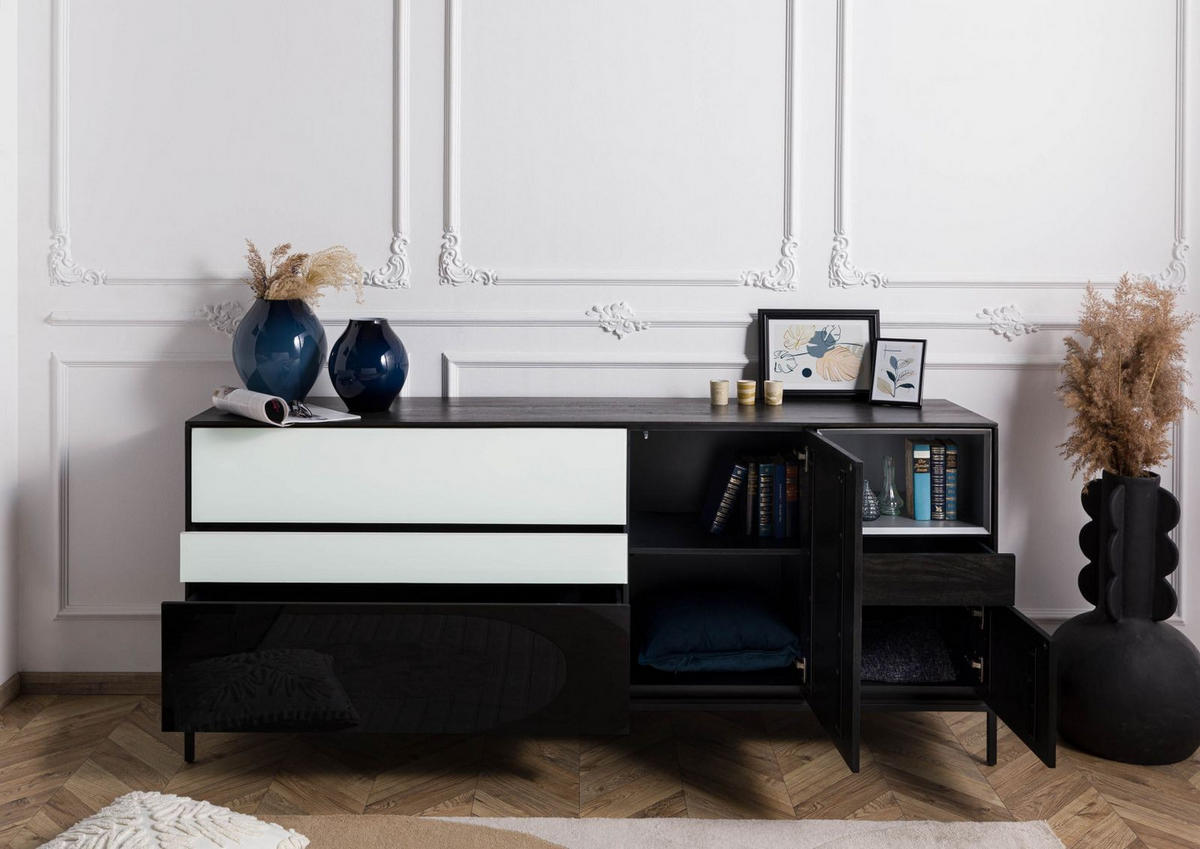 SIDEBOARD Mango 200x45x85 dunkelgrau geölt CHICAGO #205 - Grau, Holz (200/85/45cm) - Massivmoebel24