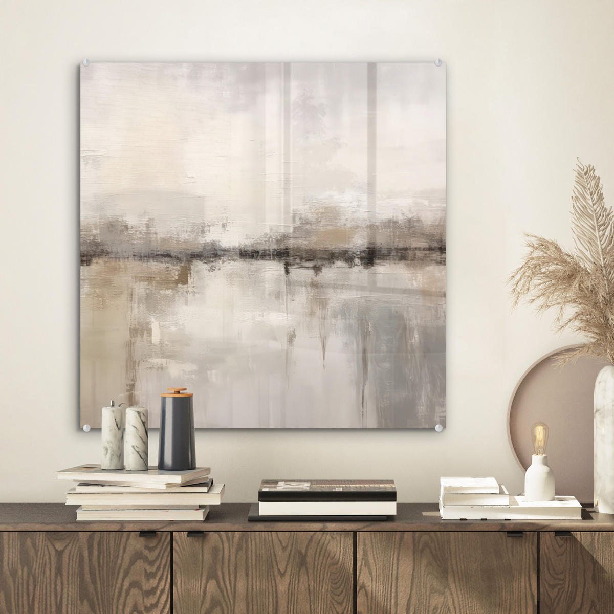 ACRYLGLASBILD Moderne Kunst - Abstrakt - Beige 50x50 cm - Beige, Glas (50/50cm) - MuchoWow