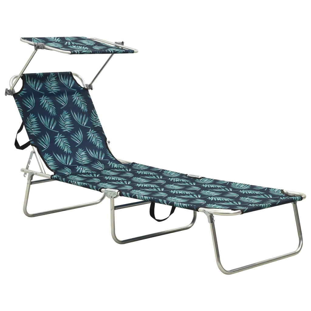 KLAPPLIEGE mit Sonnendach Blattmuster Aluminium - Türkis, Textil (57.5/27/187cm) - furnicato