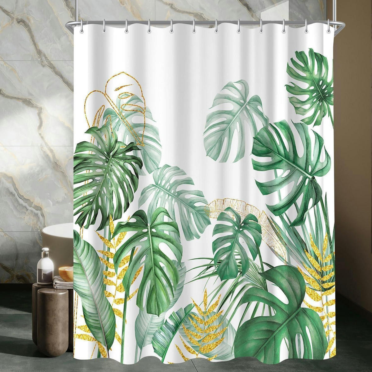 DUSCHVORHANG Goldrandige Bambusblätter 240 x 200 cm - Multicolor, Textil (240/200cm)