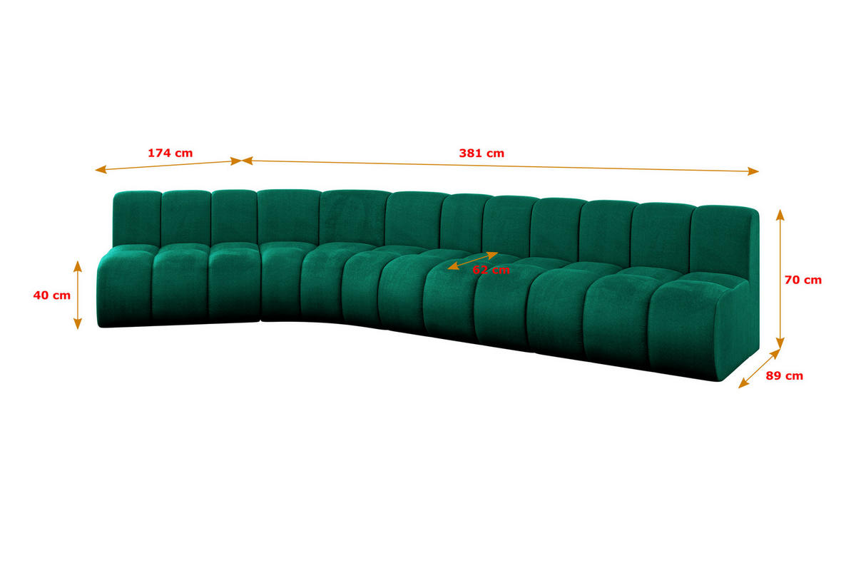 ECKSOFA modulares Sofa Montra-L2 - 381x174x70 cm Grün - Dunkelgrün, Holzwerkstoff/Textil (381/174cm) - ALTDECOR
