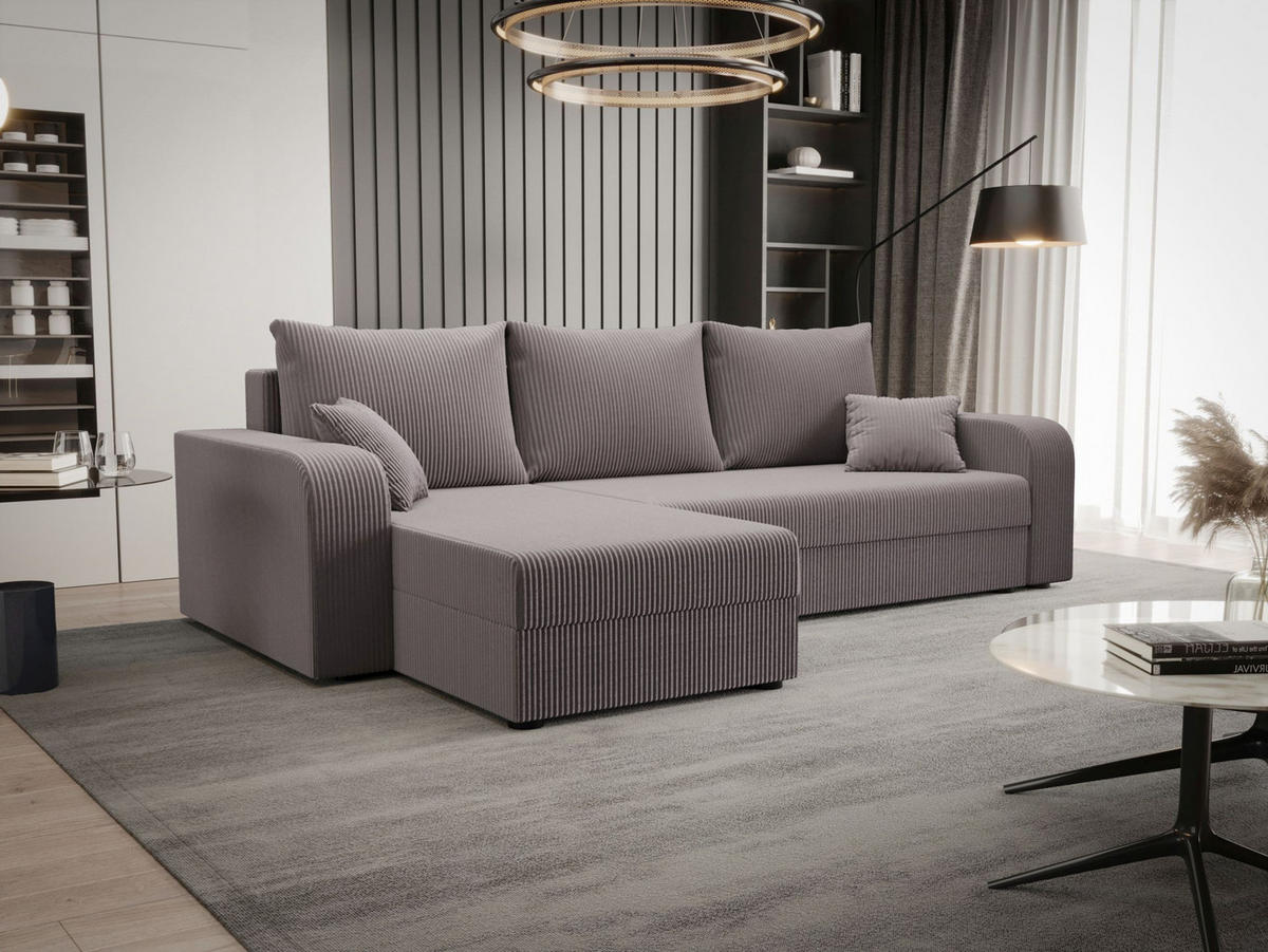 ECKSOFA HEWLET L BIS Zoom 19 Links mit Schlaffunktion - Grau, Textil (240/140cm) - Bedante
