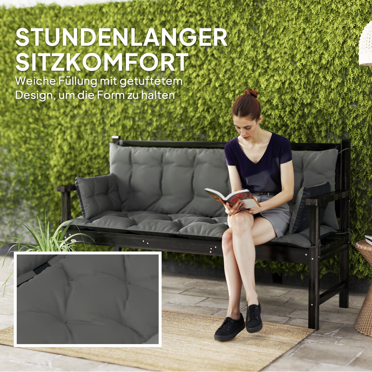 BANKAUFLAGE 3 Sitzer 180x110x8 cm - Dunkelgrau, Kunststoff (110/8/180cm) - Outsunny