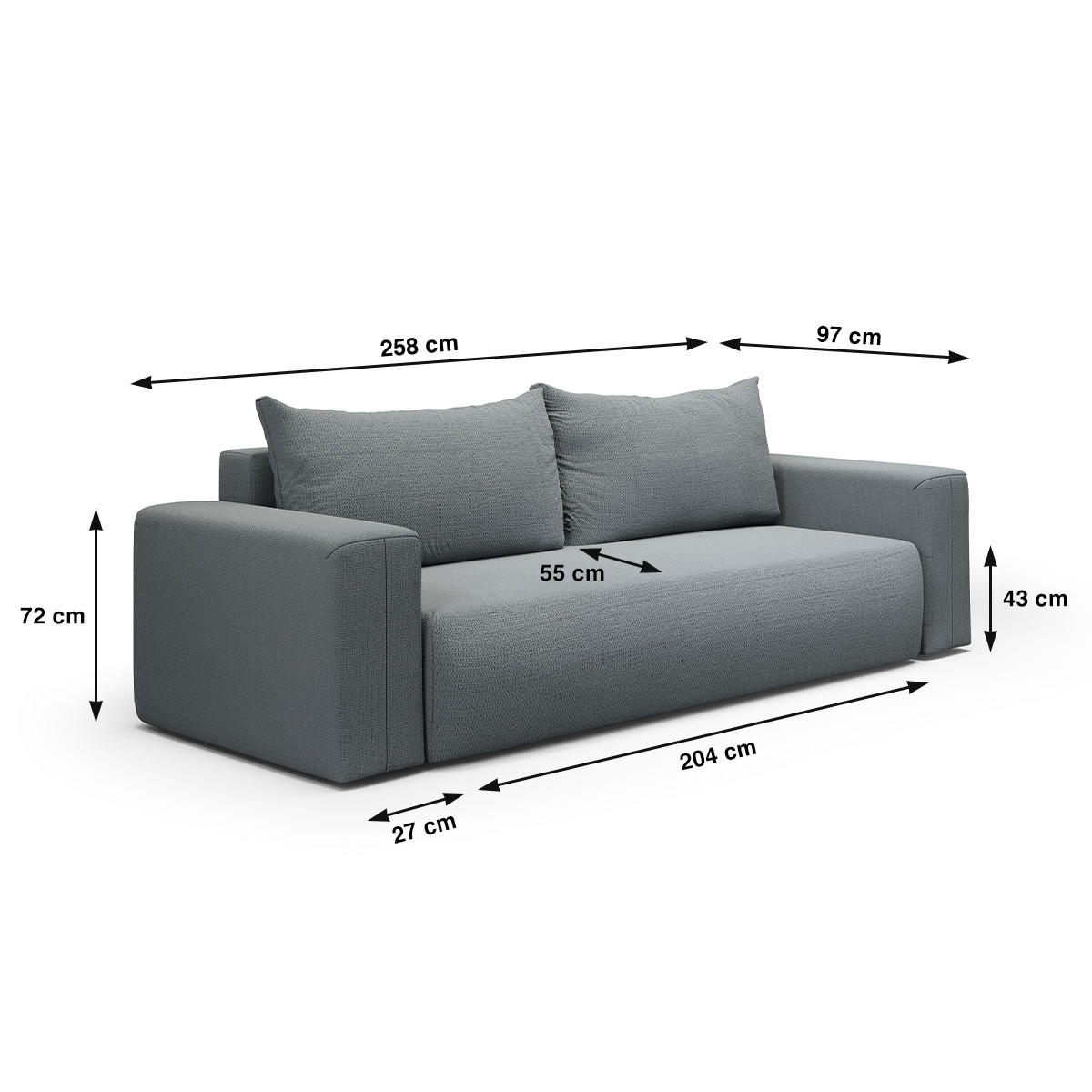 SOFA Bliss 3 Sitzplätze Grau - Grau, Holz (252/72/97cm) - Petits-meubles