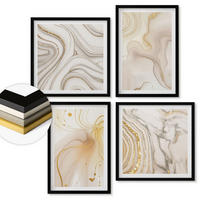 WANDBILDER 4er-Set - 50x50 cm & 40x60 cm Schwarzer Rahmen - Subtile abstrakte Muster - Schwarz, Kunststoff (50/50cm) - ArtPrintCave
