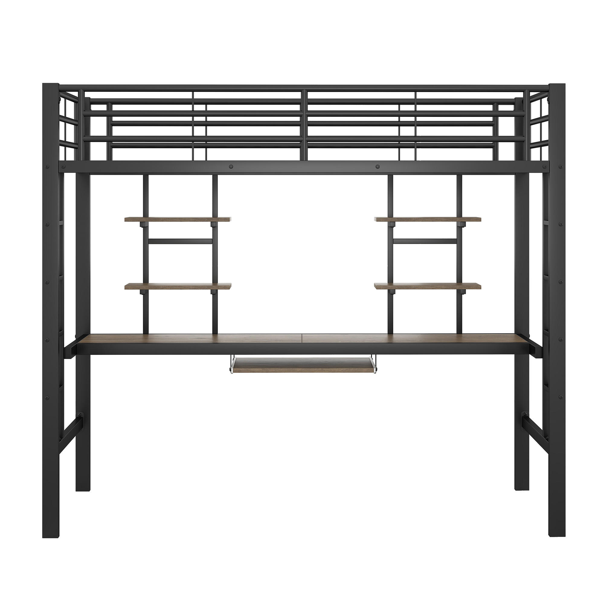 HOCHBETT metall schwarz 90x200cm mit schreibtisch regalen - Schwarz, Metall (90/200cm) - Urban Meuble