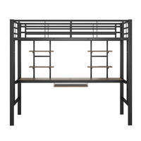 HOCHBETT metall schwarz 90x200cm mit schreibtisch regalen - Schwarz, Metall (90/200cm) - Urban Meuble