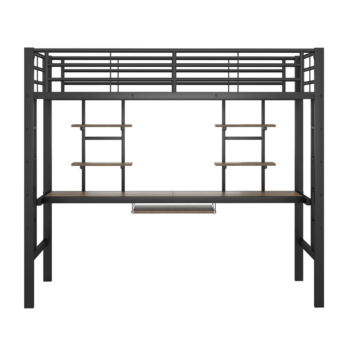 HOCHBETT metall schwarz 90x200cm mit schreibtisch regalen - Schwarz, Metall (90/200cm) - Urban Meuble