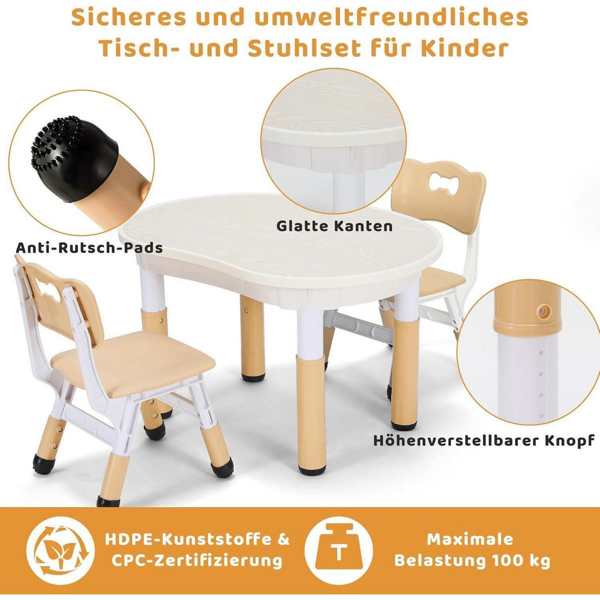 KINDERTISCH mit 2 Stühlen 3-teiliges Set höhenverstellbar Gelb - Multicolor, Kunststoff (60/60/80cm)