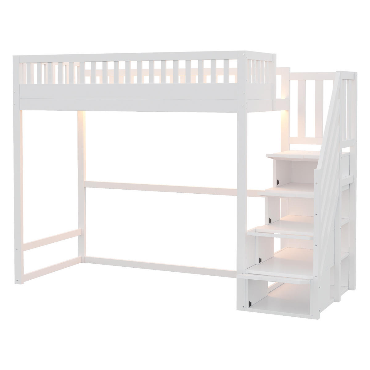HOCHBETT 90/200 cm in Weiß mit Stauraumtreppe und LED - Weiß, Holz/Holzwerkstoff (90/200cm) - WISHDOR