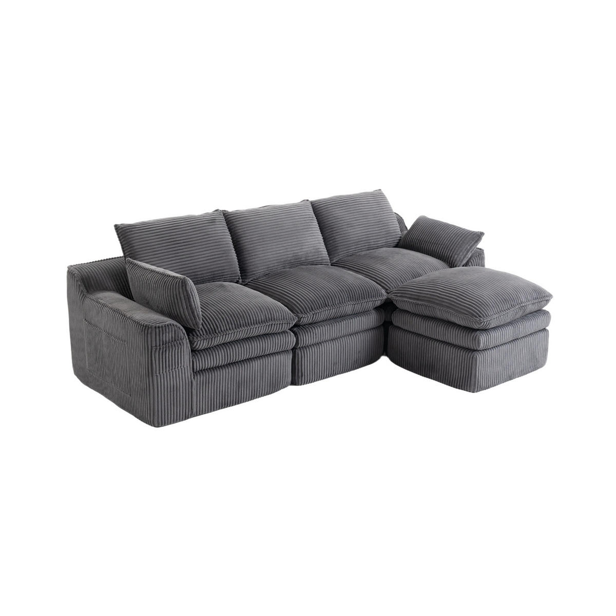 3-STIZER Sofa 263/167/85 cm frei kombinierbar mit Hocker, Seitentaschen und Federkern, Cord Dunkelgrau - Dunkelgrau, Textil (263/85/167cm) - Redom