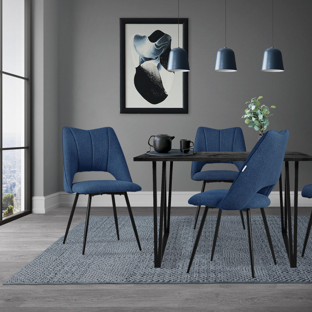 ESSZIMMERSTUHL Blau 2er Set - Blau, Metall (57/89/53cm) - ML-DESIGN