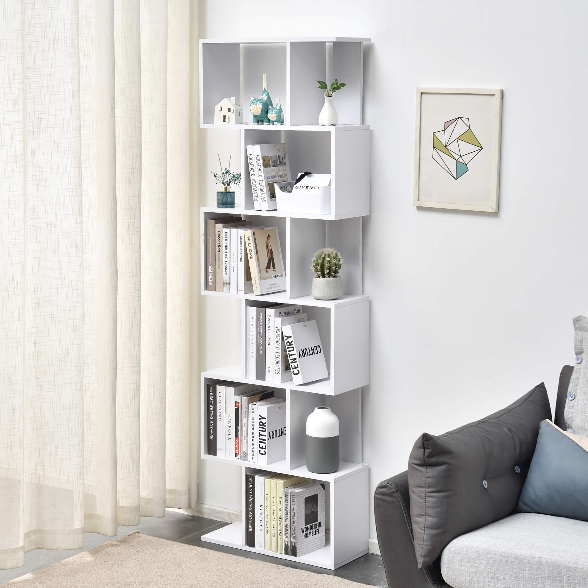 Thumbnail - Mobili Rebecca Bücherregal, Weiß, Holzwerkstoff, Rechteckig, 24x190x60 cm, Wohnzimmer, ,
