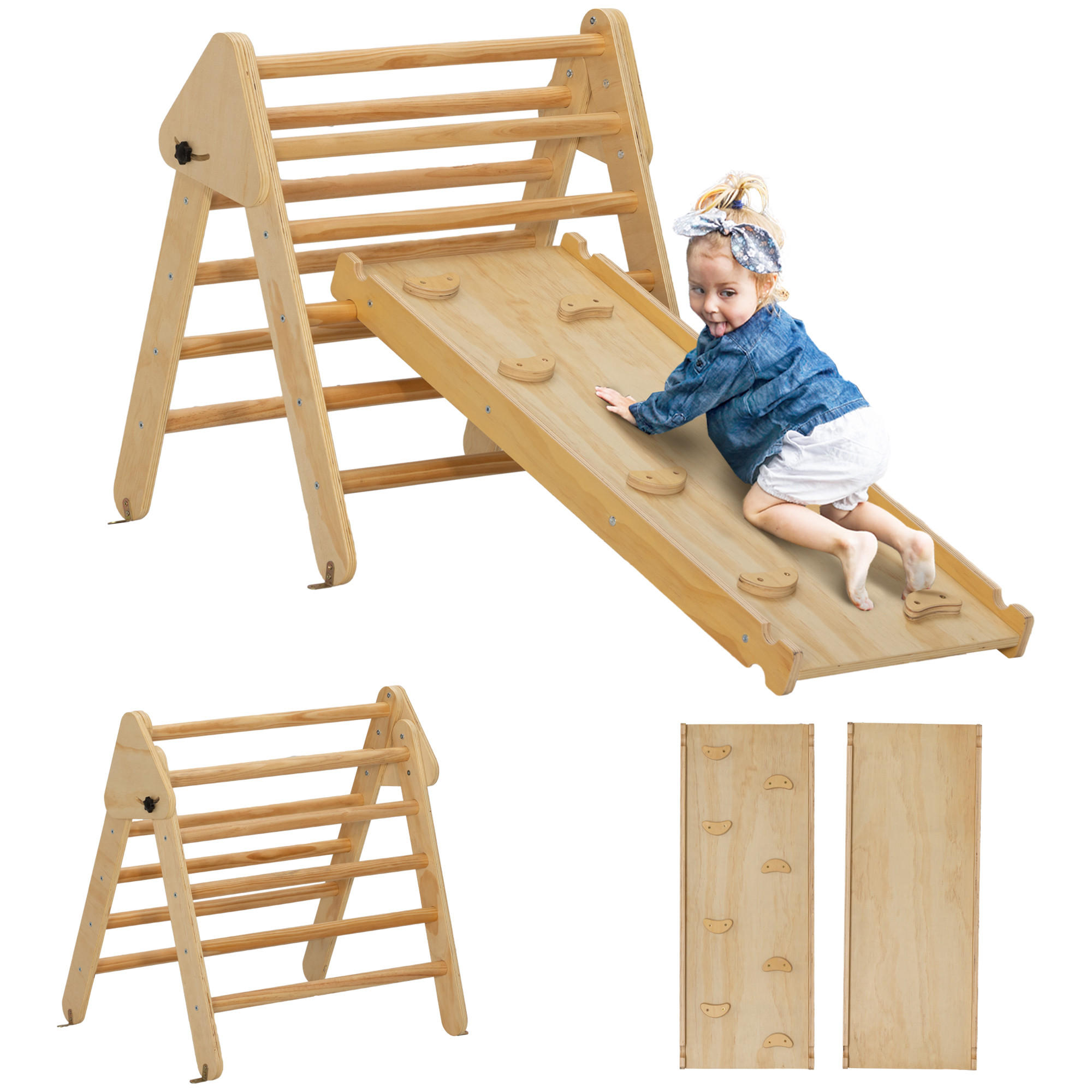 KINDER-KLETTERSET DE-09802 Holz - Naturfarben, Holz (64.5/59/147cm) - ComfortXL