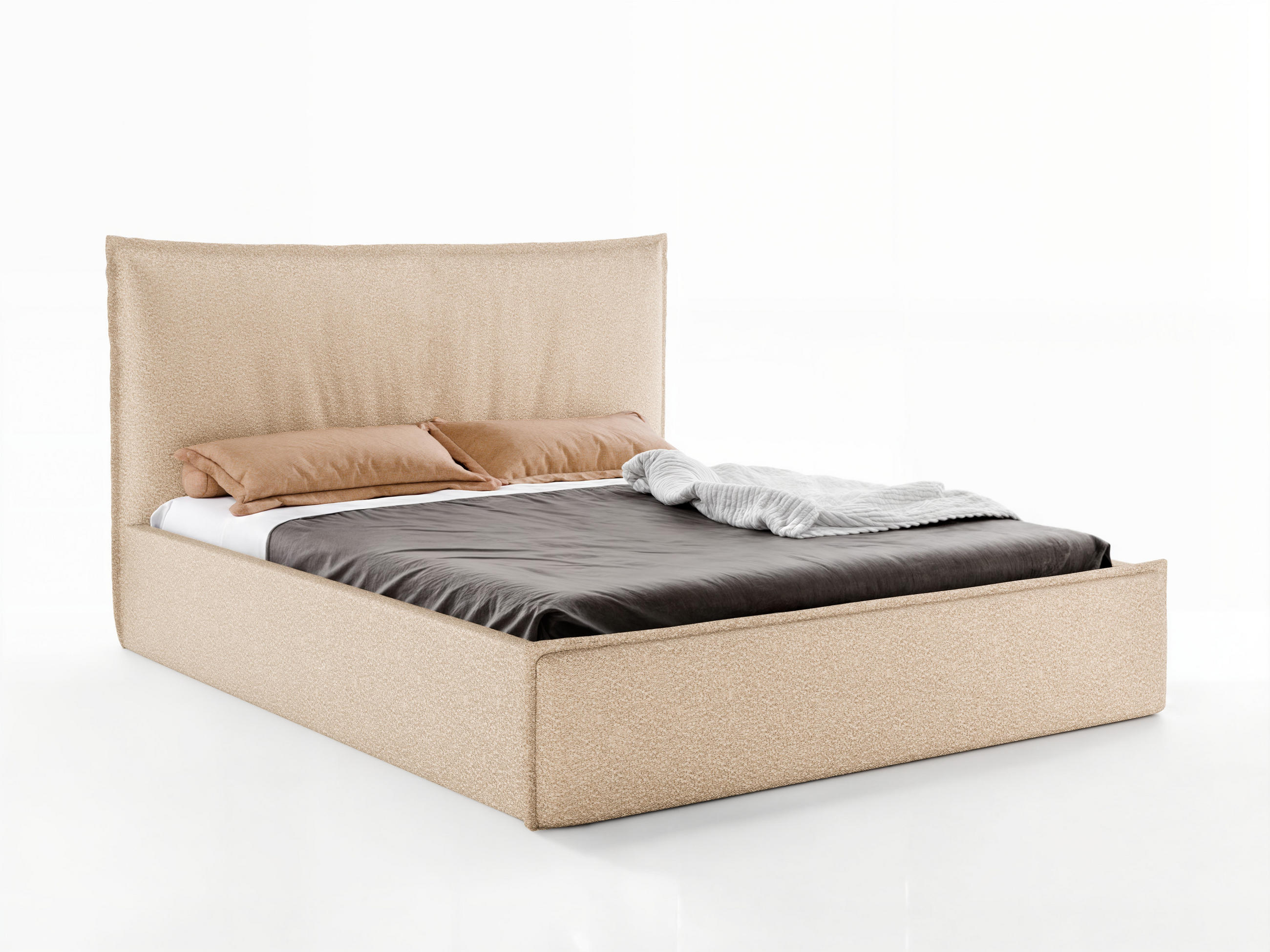 POLSTERBETT LUNA 200x200 cm mit Bettkasten, Stauraum und Metall-Lattenrost – Bouclé Stoff Beige - Beige/Schwarz, Textil/Metall (200/200cm) - Luxkor24