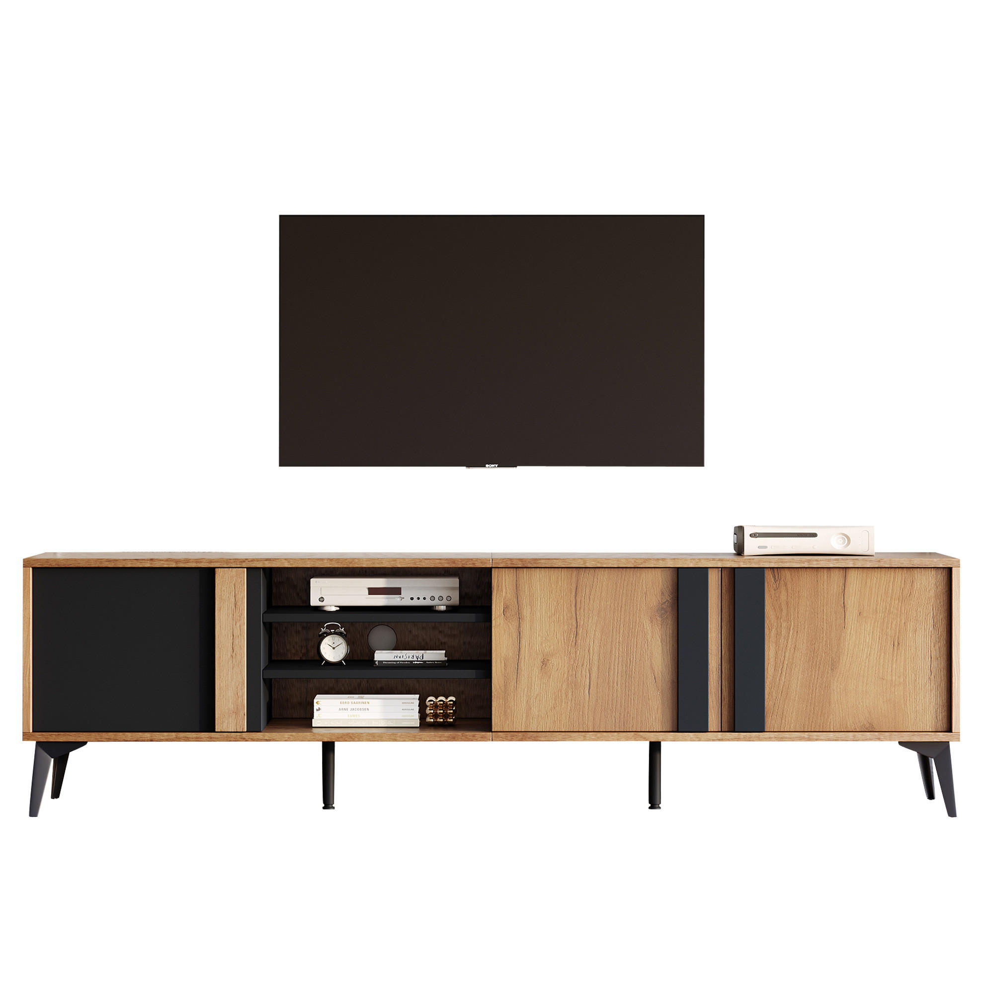 TV-ELEMENT mit 3 Türen 180 x 40 x 50 cm Brown/Black - Braun, Holzwerkstoff (40/50/180cm) - Beauniv