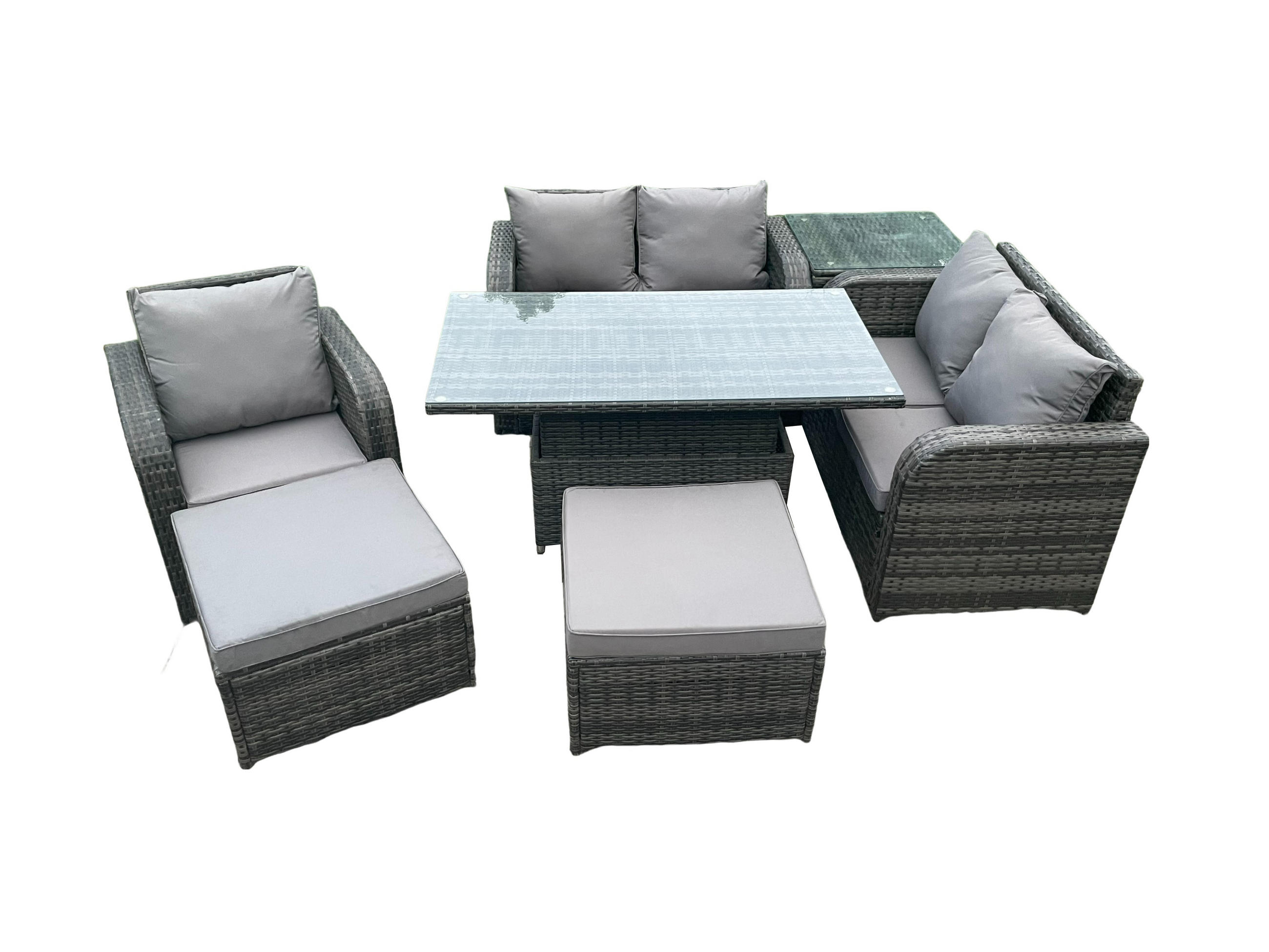 GARTENMÖBELSET Polyrattan 7-Sitzer - Dunkelgrau, Metall - Fimous