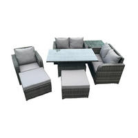 GARTENMÖBELSET Polyrattan 7-Sitzer - Dunkelgrau, Metall - Fimous
