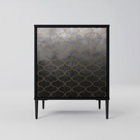 SIDEBOARD TESSELATED GRAYISH, Schwarz, 57,5x42x72,5 cm, Schwarze Metallfüße - Multicolor/Schwarz, Holzwerkstoff/Metall (57.5/72.5/42cm) - SpaceRebels