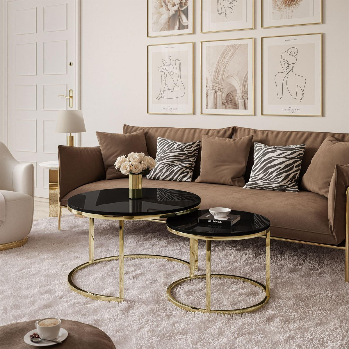COUCHTISCH CIRI 2-in-1 CHROME gold - Goldfarben, Holzwerkstoff (70/70/48cm) - Lookway