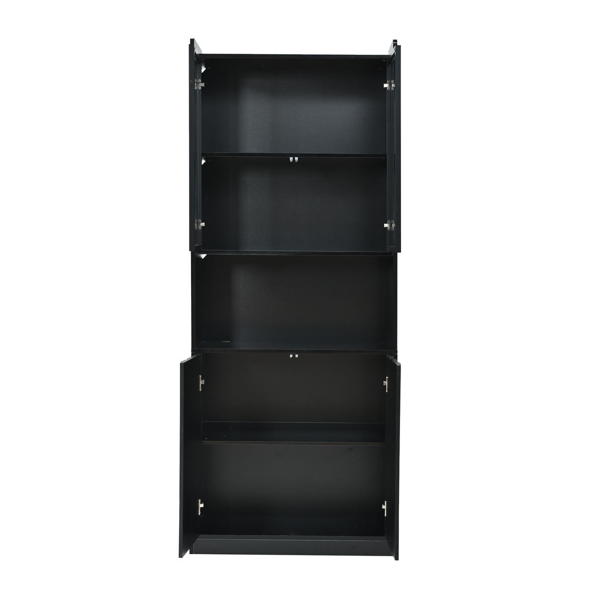 VITRINENSCHRANK 2er SET 160/35/200 cm mit LED, Glastüren, offenen Fächern und verstellbaren Einlegeböden in Schwarz - Transparent/Walnussfarben, Glas/Holzwerkstoff (160/200/35cm) - CHICFURN