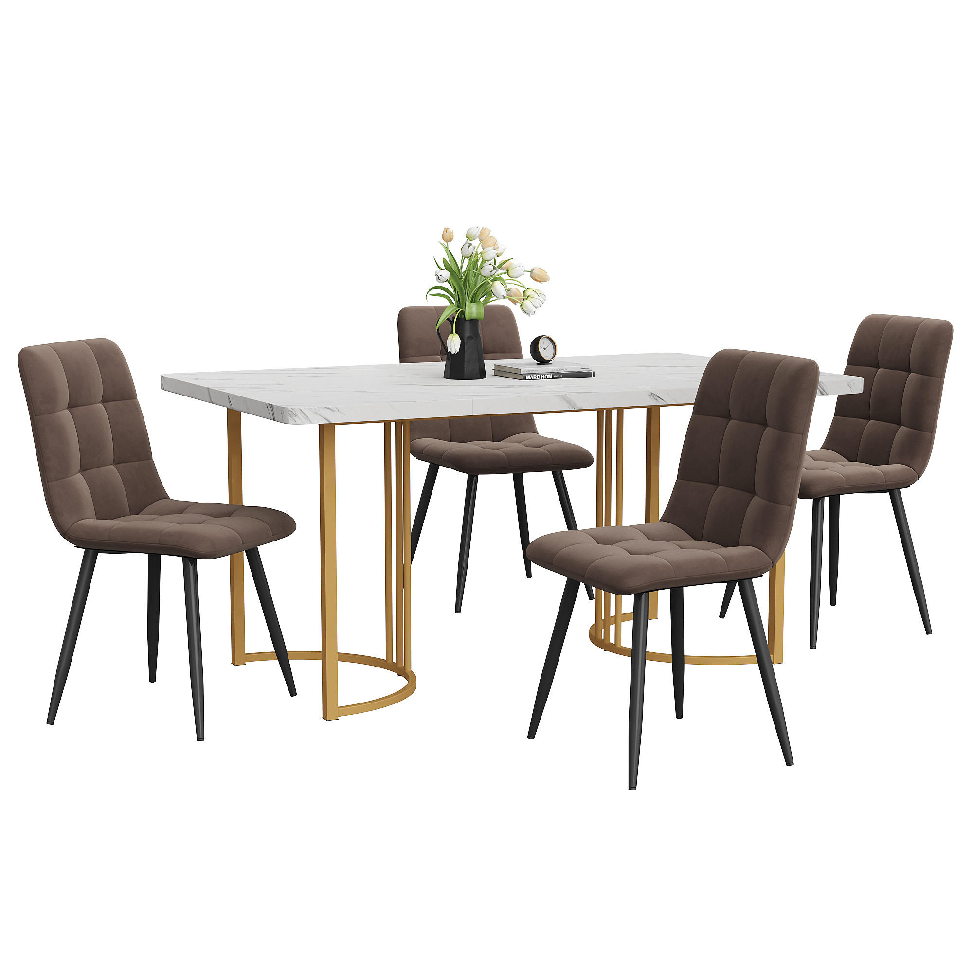 FLIEKS JÍDELNÍ SET MDF 4 Židle Bílý Hnědý 140x80cm