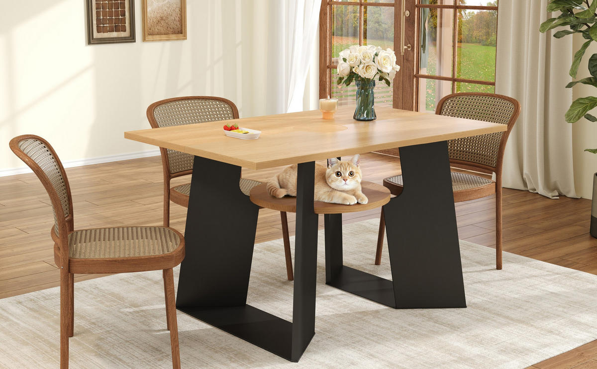 ESSTISCH Naturholzfarben-Schwarz 130/85/75 cm - Schwarz, Holz (85/130/75cm) - PANGIVO