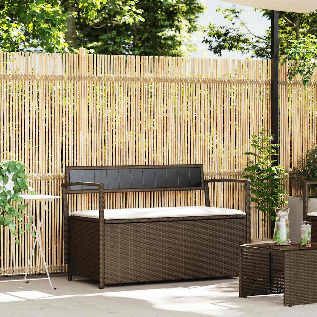 GARTENBANK Mit Stauraum Und Kissen Braun Poly Rattan - Braun, Kunststoff (54/74/111.5cm) - vidaXL
